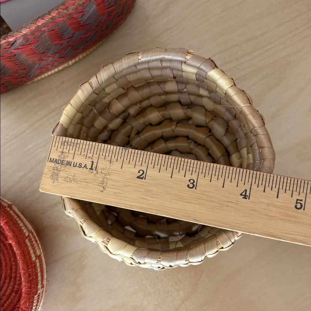 Vintage Handwoven African Mini Basket with Lid Set